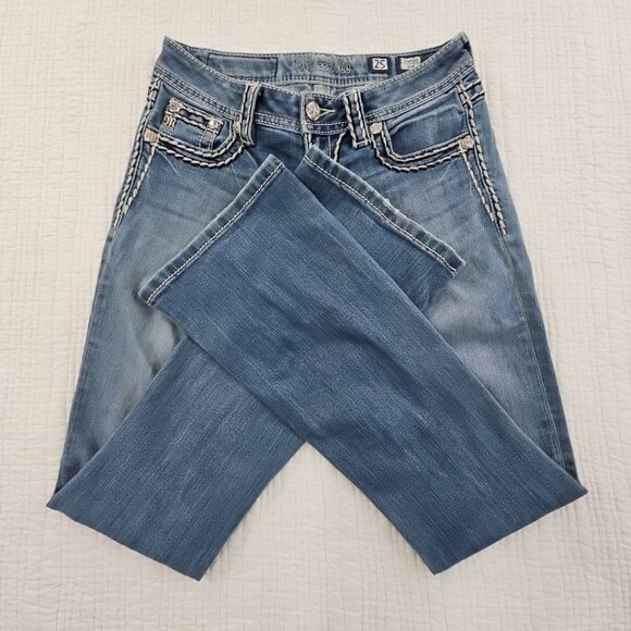 Miss Me Women’s Jeans Size 25 Signature Rise Boot Cut Denim Rhinestone Contrast - Picture 3 of 16